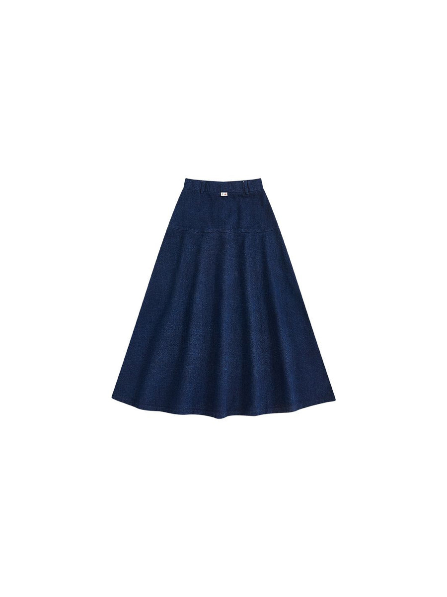 YUEQI QI❤️DENIM SUAN PAN SKIRT BLU & Lu Denim Thick Tea Length Skirt - Dk. Blue – Lulu Kids Clothing