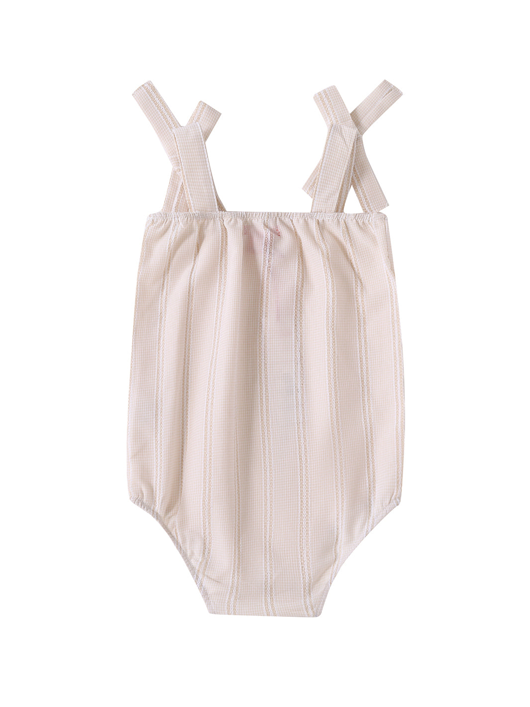 Mameluco de rayas de crochet de cuadros vichy para bebé - Beige