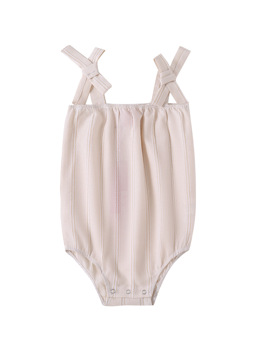 Mameluco de rayas de crochet de cuadros vichy para bebé - Beige