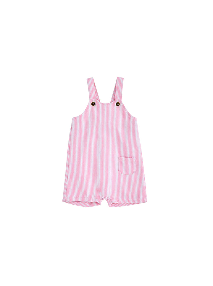 Denim Stripe Short Leg Romper - Lt. Pink