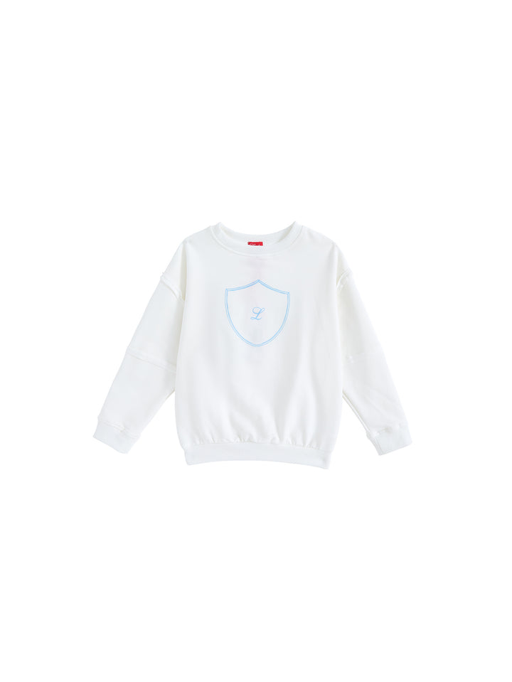 Print Emblem Top - Winter White/ Lt. Blue