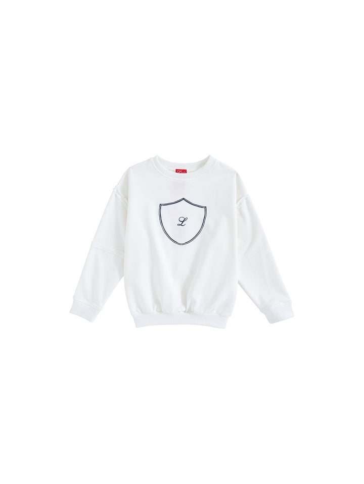 Print Emblem Top - Winter White/Navy