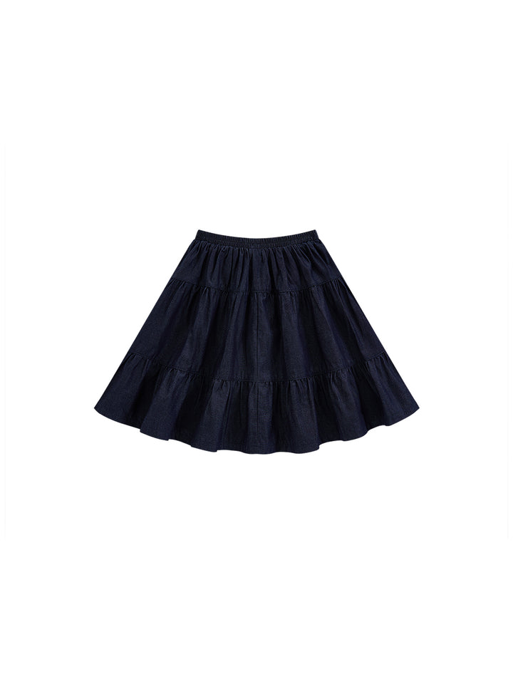Denim Tiered Skirt - Navy