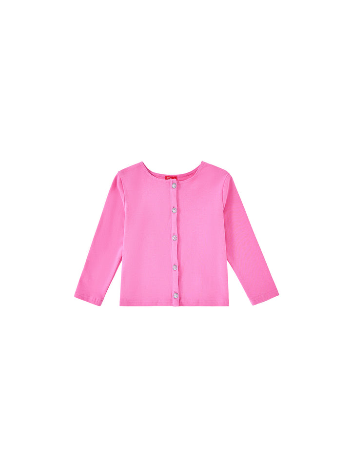 Basic Cardigan Crop Length T-shirt - Hot Pink