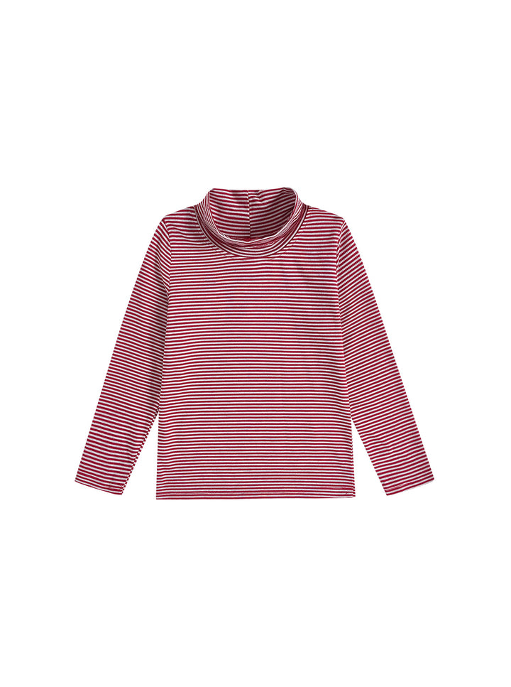 Stripe Mock Neck T-shirt - Burgundy