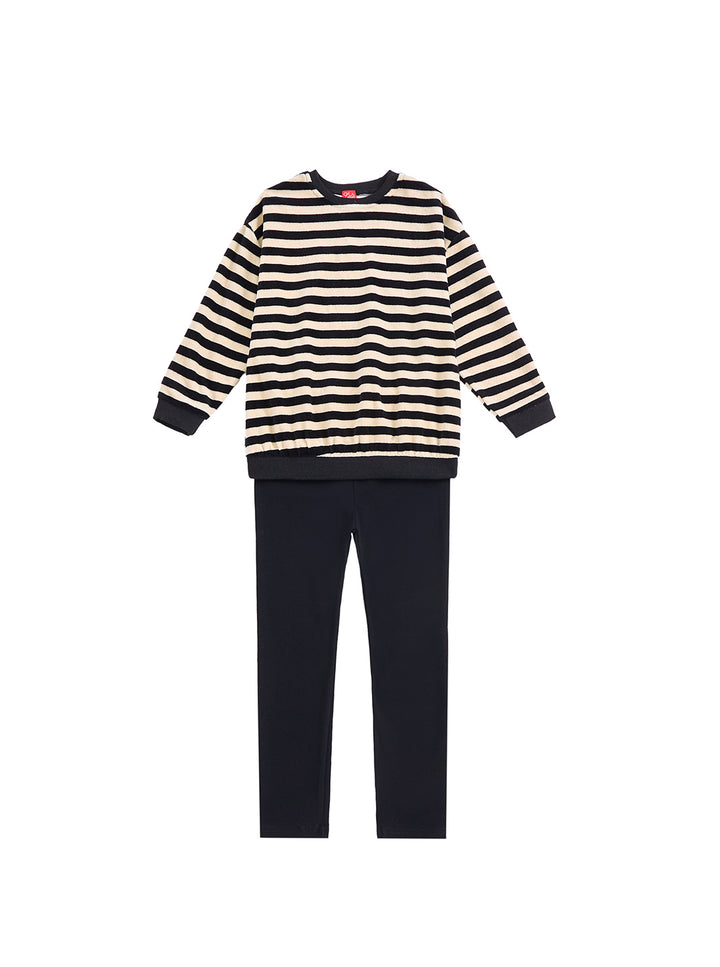 Velour Stripe Set - Black/off white