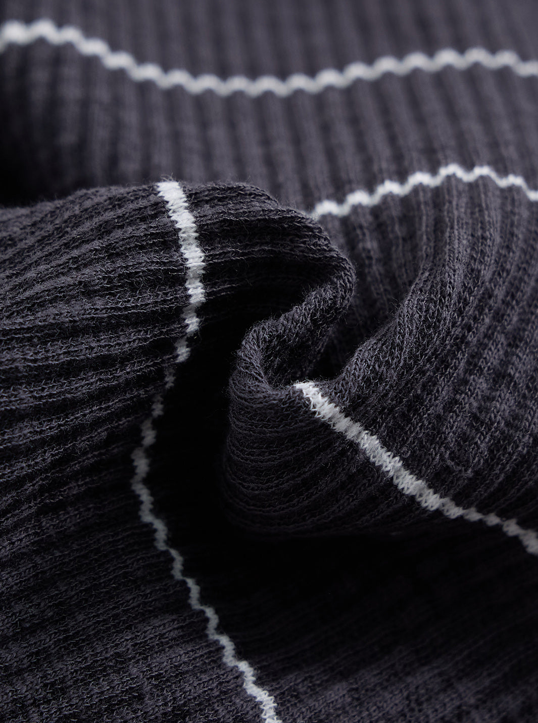 Striped Mock Neck T-shirt - Charcoal