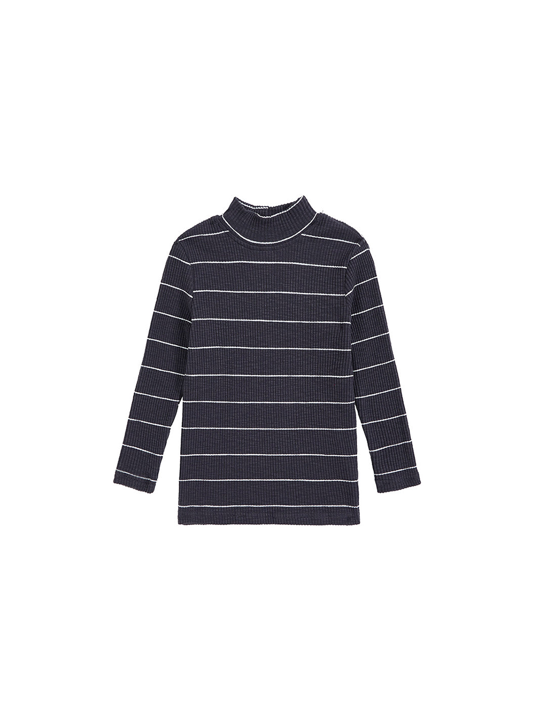 Striped Mock Neck T-shirt - Charcoal