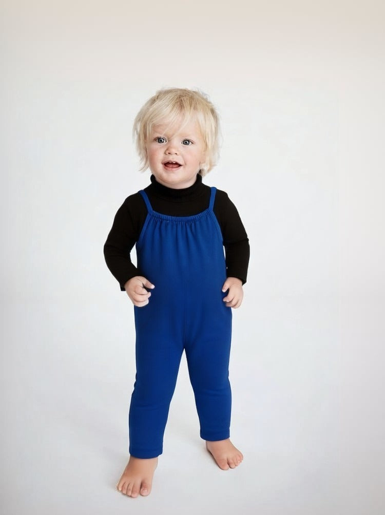 Baby Cotton Velour Strap Overall - Cobalt