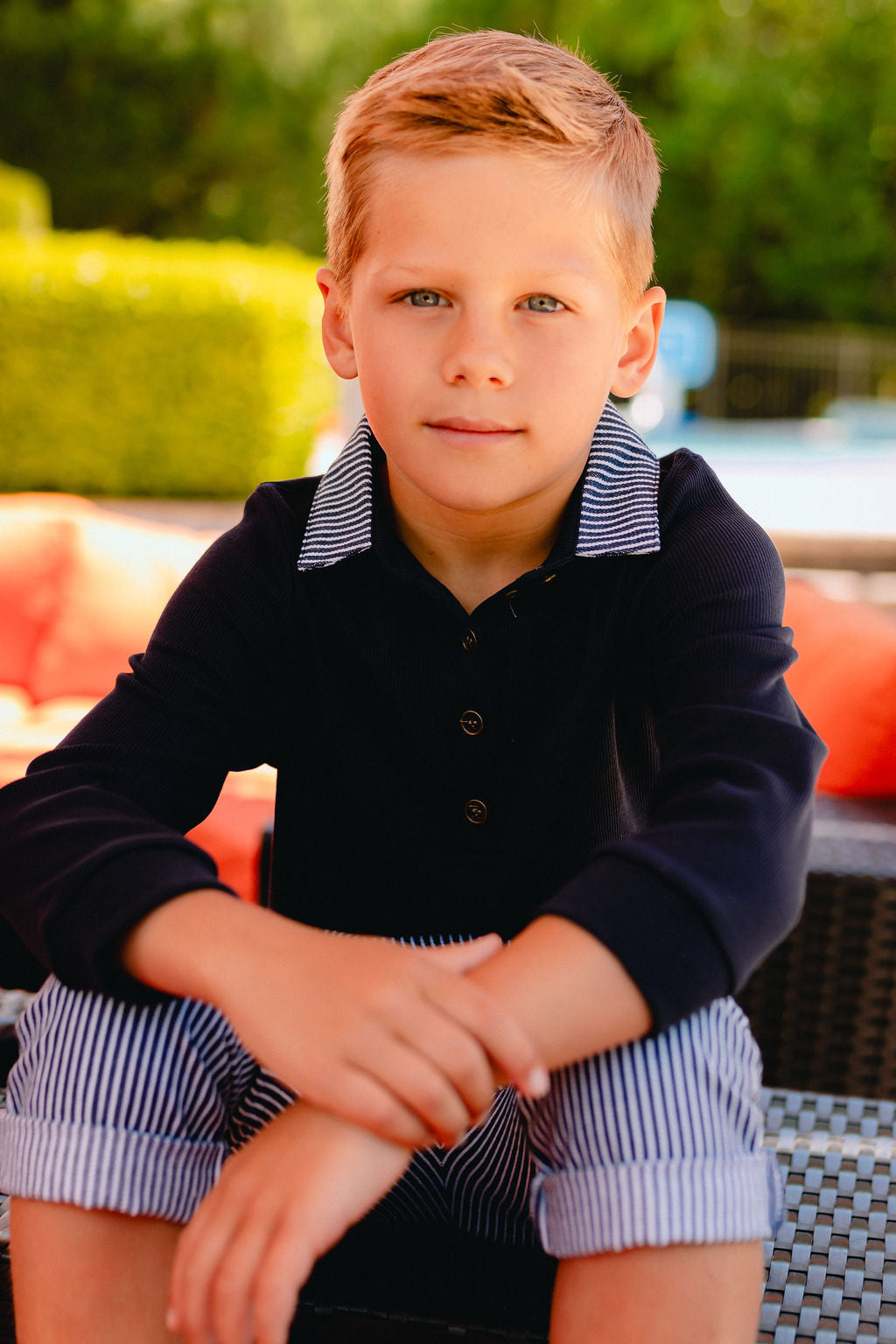 Trim Long Sleeve Polo - Navy