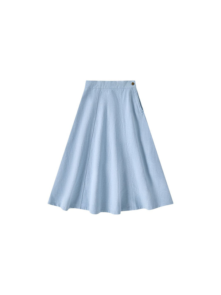 & Lu Denim Paneled Tea Length Skirt - Pale Blue