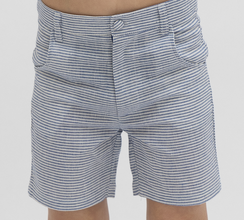 Linen Striped Short Pants - Blue