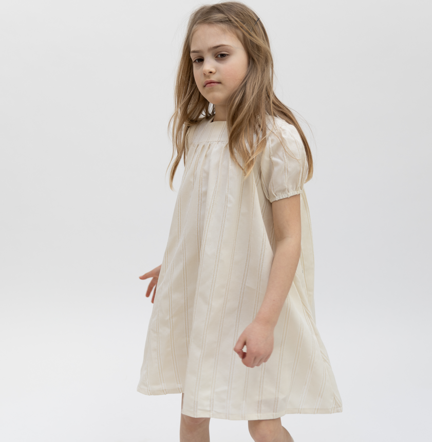Lace Insert Dress - Beige Lulu Kids Clothing Lace Insert Dress - Beige Lulu Kids Clothing