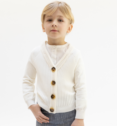 Eyelet Cardigan Sweater - Cream White