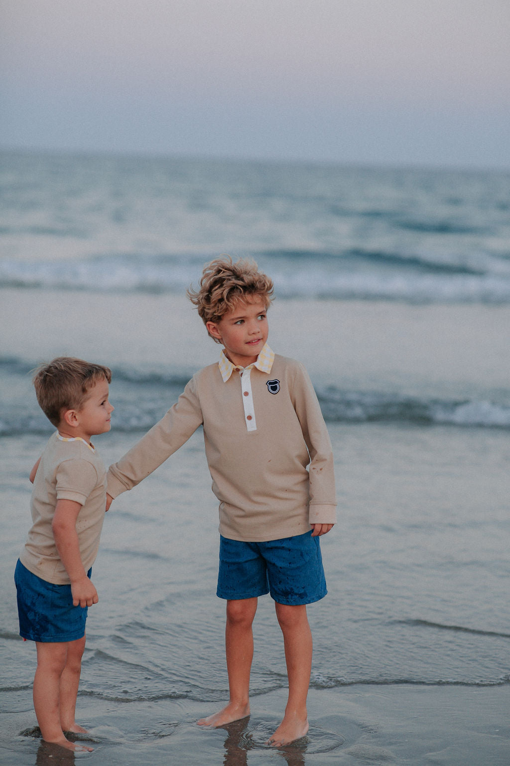 Gingham Collar Polo - Beige