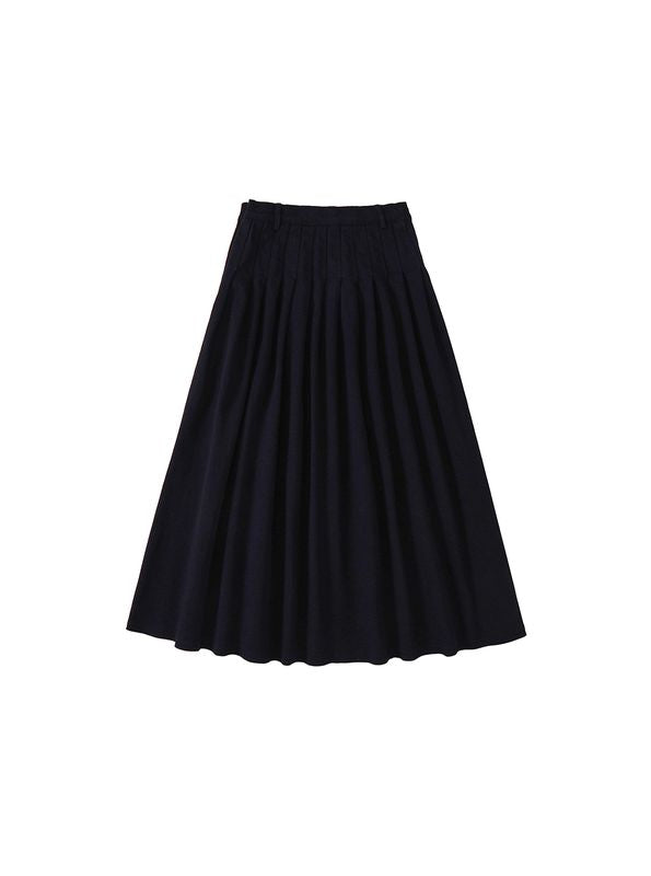 & Lu Twill Pleated Tea Length Skirt - Black