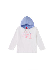 Big Print Hooded Top - White/Neon Pink