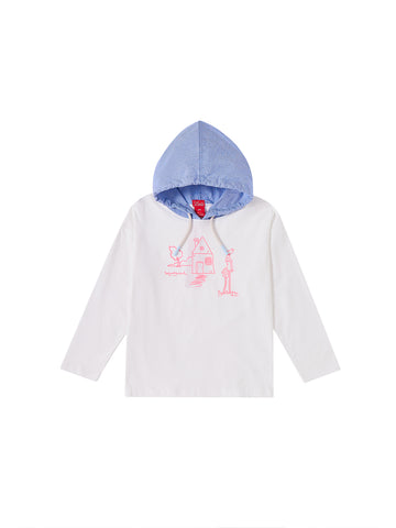 Big Print Hooded Top - White/Neon Pink