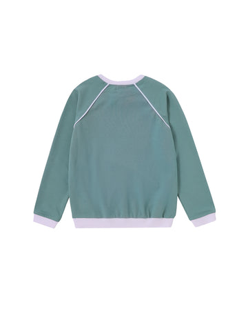 Side Print Long Sleeve Top - Seafoam/White