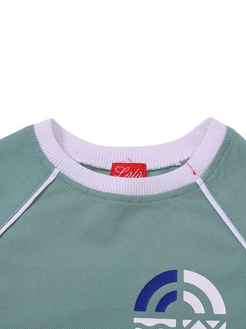 Side Print Long Sleeve Top - Seafoam/White