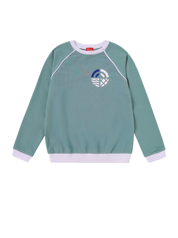 Side Print Long Sleeve Top - Seafoam/White