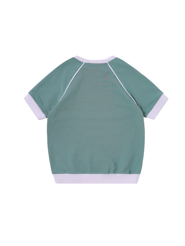 Side Print Short Sleeve Top - Seafoam/White
