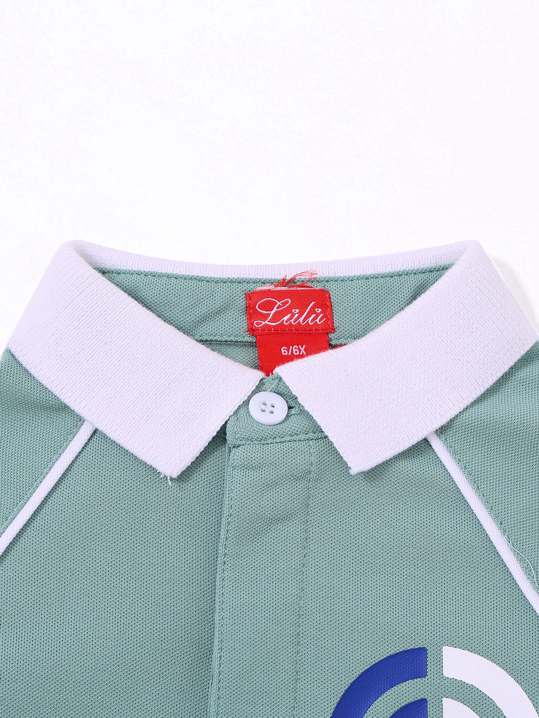 Polo de manga larga con estampado lateral - Espuma de mar/Blanco