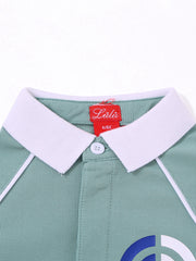 Side Print Long Sleeve Polo - Seafoam/White