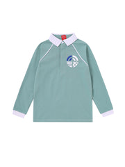 Side Print Long Sleeve Polo - Seafoam/White