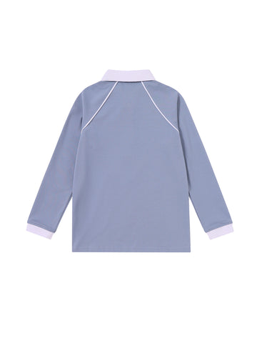 Polo de manga larga con estampado lateral - Azul Piedra