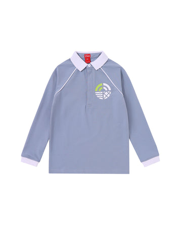 Polo de manga larga con estampado lateral - Azul Piedra