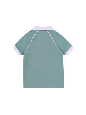 Side Print Short Sleeve Polo - Seafoam/White