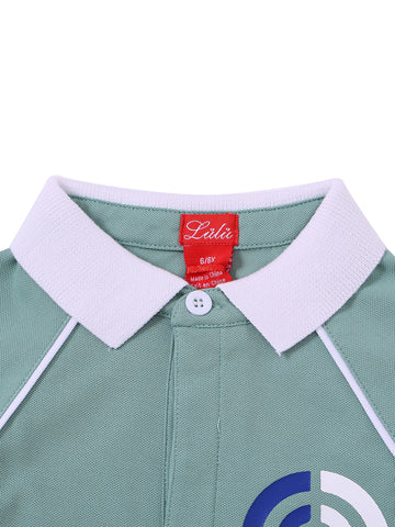 Side Print Short Sleeve Polo - Seafoam/White
