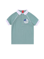 Side Print Short Sleeve Polo - Seafoam/White