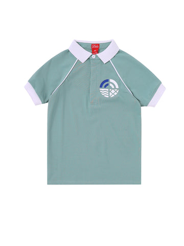 Side Print Short Sleeve Polo - Seafoam/White