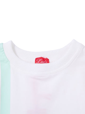 Side Stripe Print Short Sleeve T-shirt - White/Orange Red