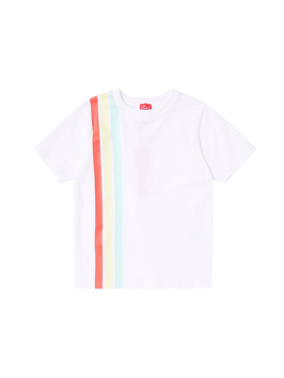 Side Stripe Print Short Sleeve T-shirt - White/Orange Red