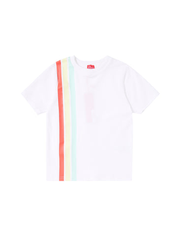 Side Stripe Print Short Sleeve T-shirt - White/Orange Red