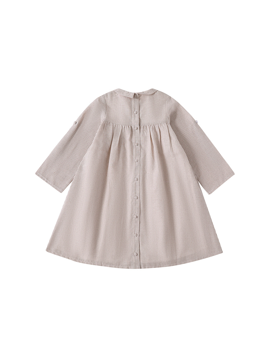 Vestido de lino con cuello a rayas