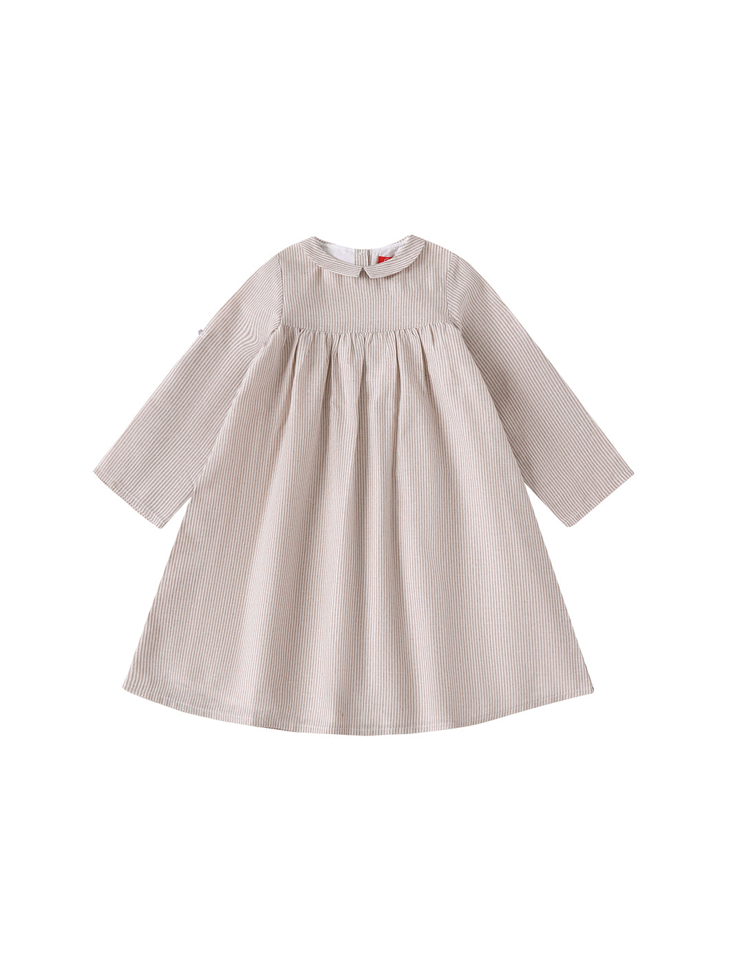 Vestido de lino con cuello a rayas