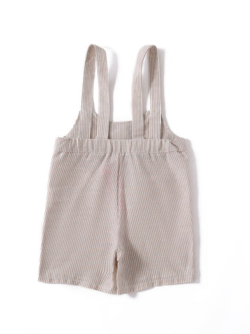 Baby Linen Striped Overall - Beige