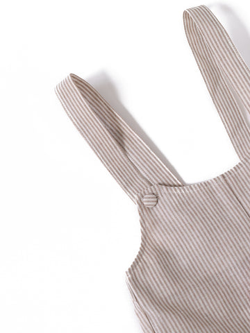 Baby Linen Striped Overall - Beige