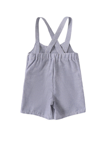 Baby Linen Striped Overall - Blue
