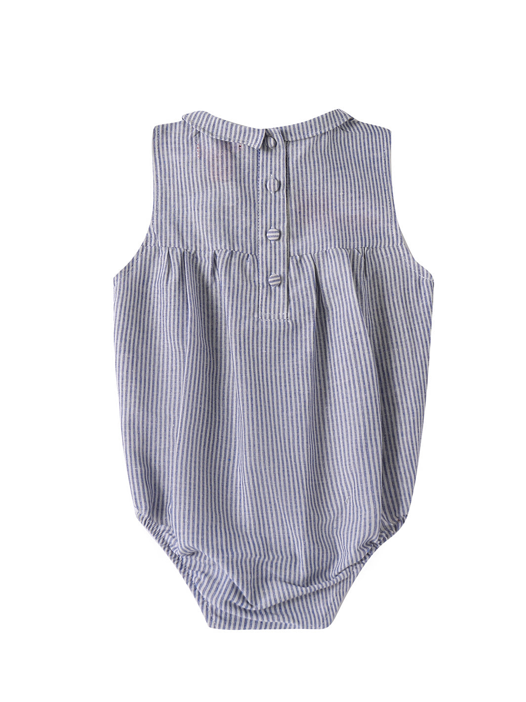 Pelele de lino con cuello a rayas para bebé - Azul