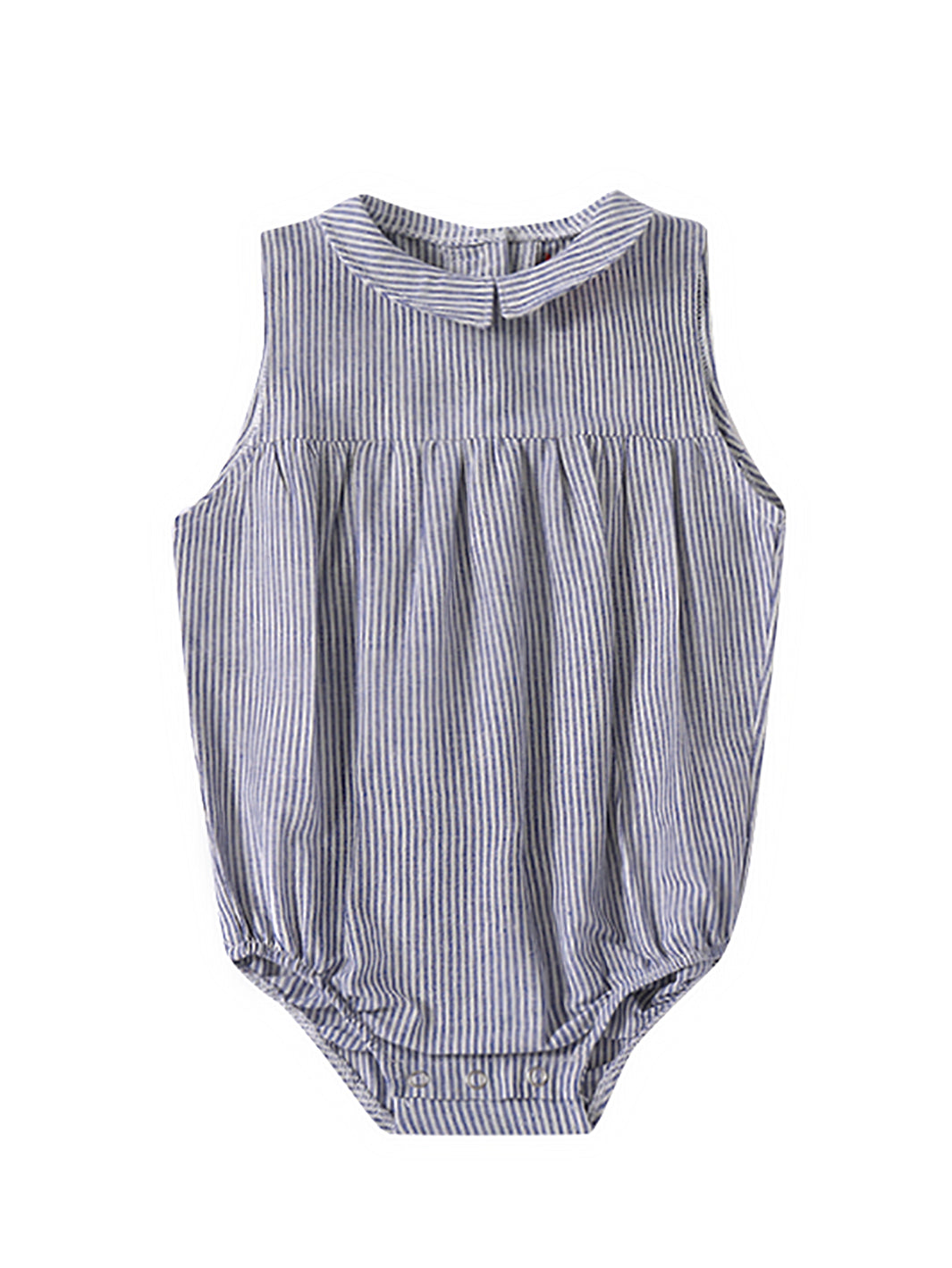 Pelele de lino con cuello a rayas para bebé - Azul