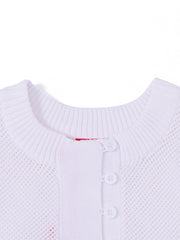 Front Button Short Sleeve Sweater - White