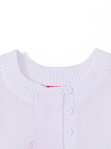 Front Button Short Sleeve Sweater - White