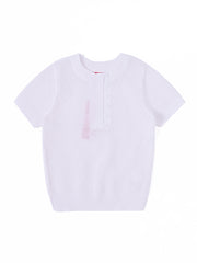 Front Button Short Sleeve Sweater - White