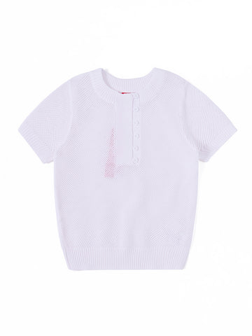 Front Button Short Sleeve Sweater - White