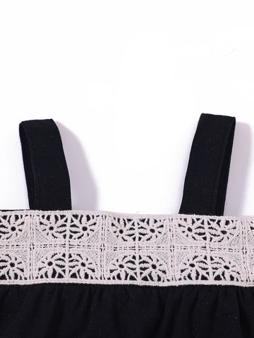 Baby Crochet Chest Overall - Black